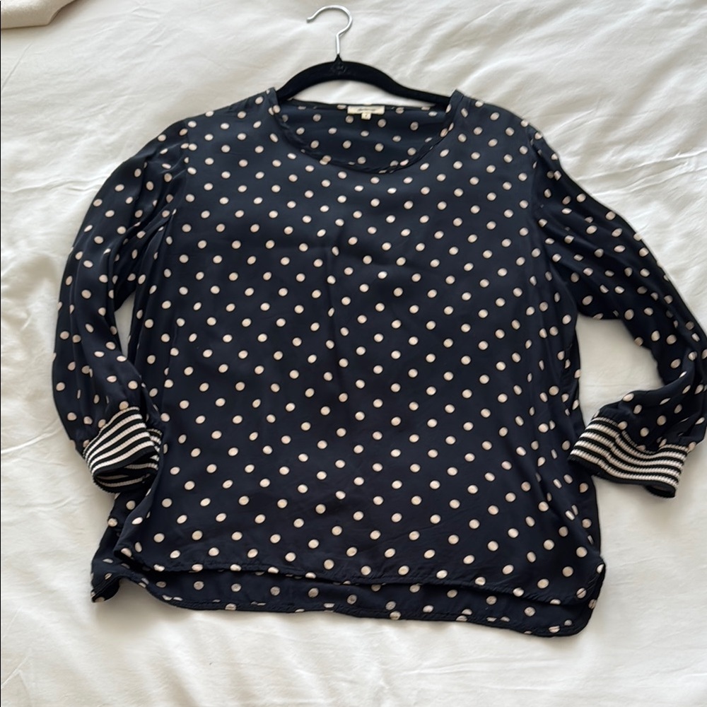 Blue 3/4 Sleeve Boxy Blouse with Mandarin Collar